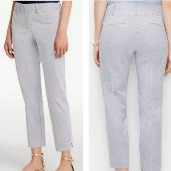 NWT ANN TAYLOR Signature White Blue Striped Ankle Trouser 16 - Picture 1 of 7